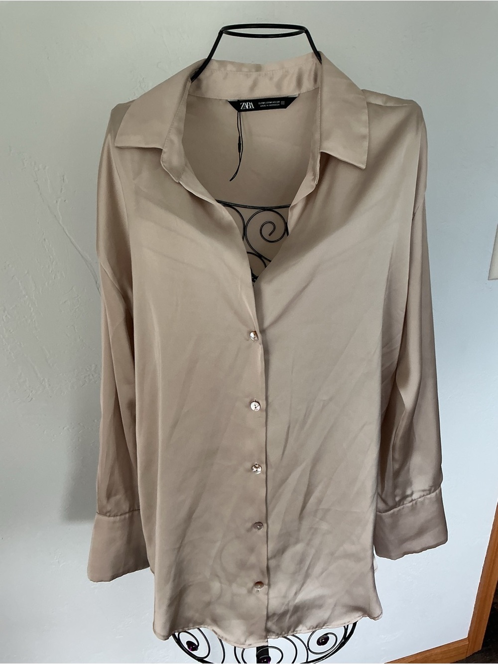 Zara Satiny Button-Up Blouse in Champagne